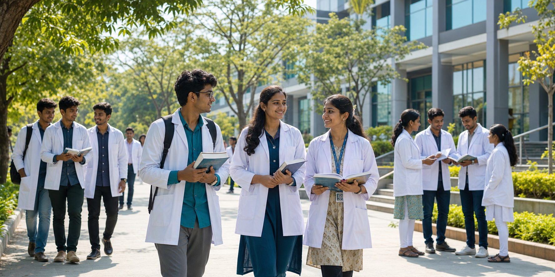Pharmacy college students on campus